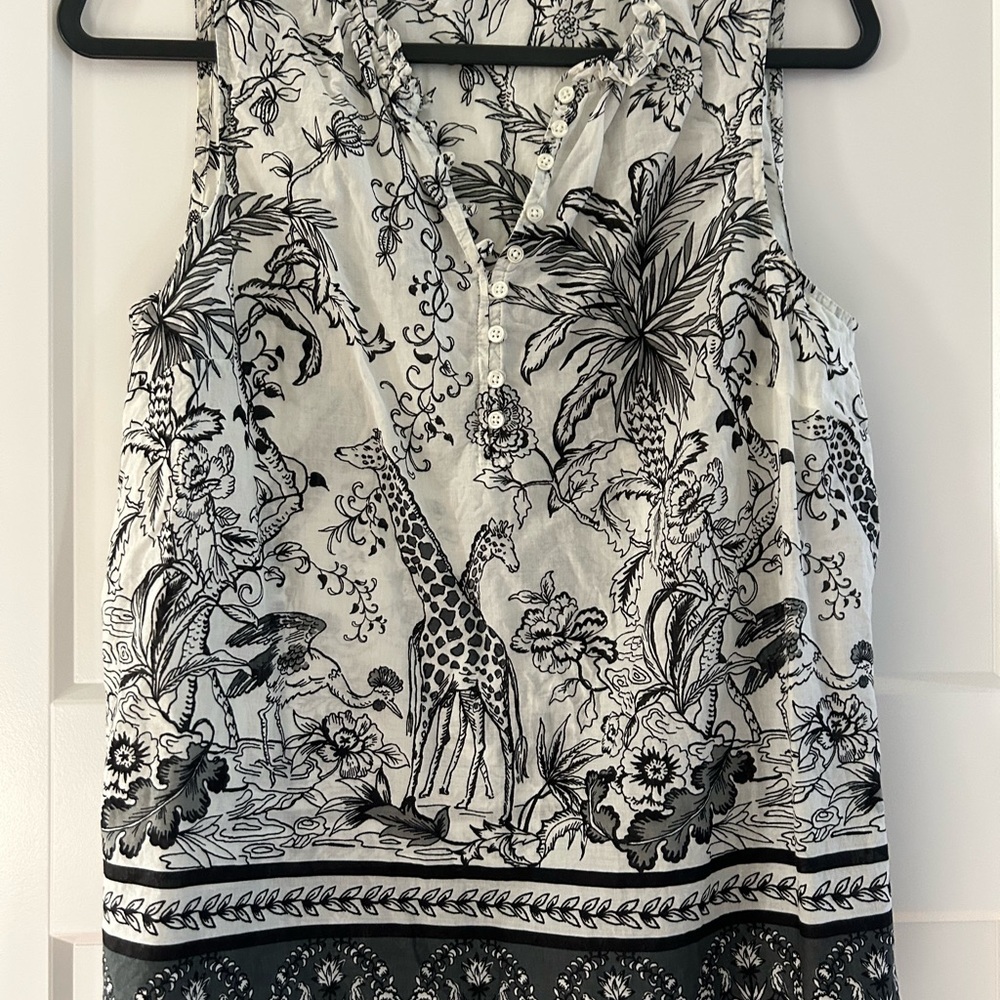 Talbots Black and White Sleeveless Blouse with Mandarin Collar